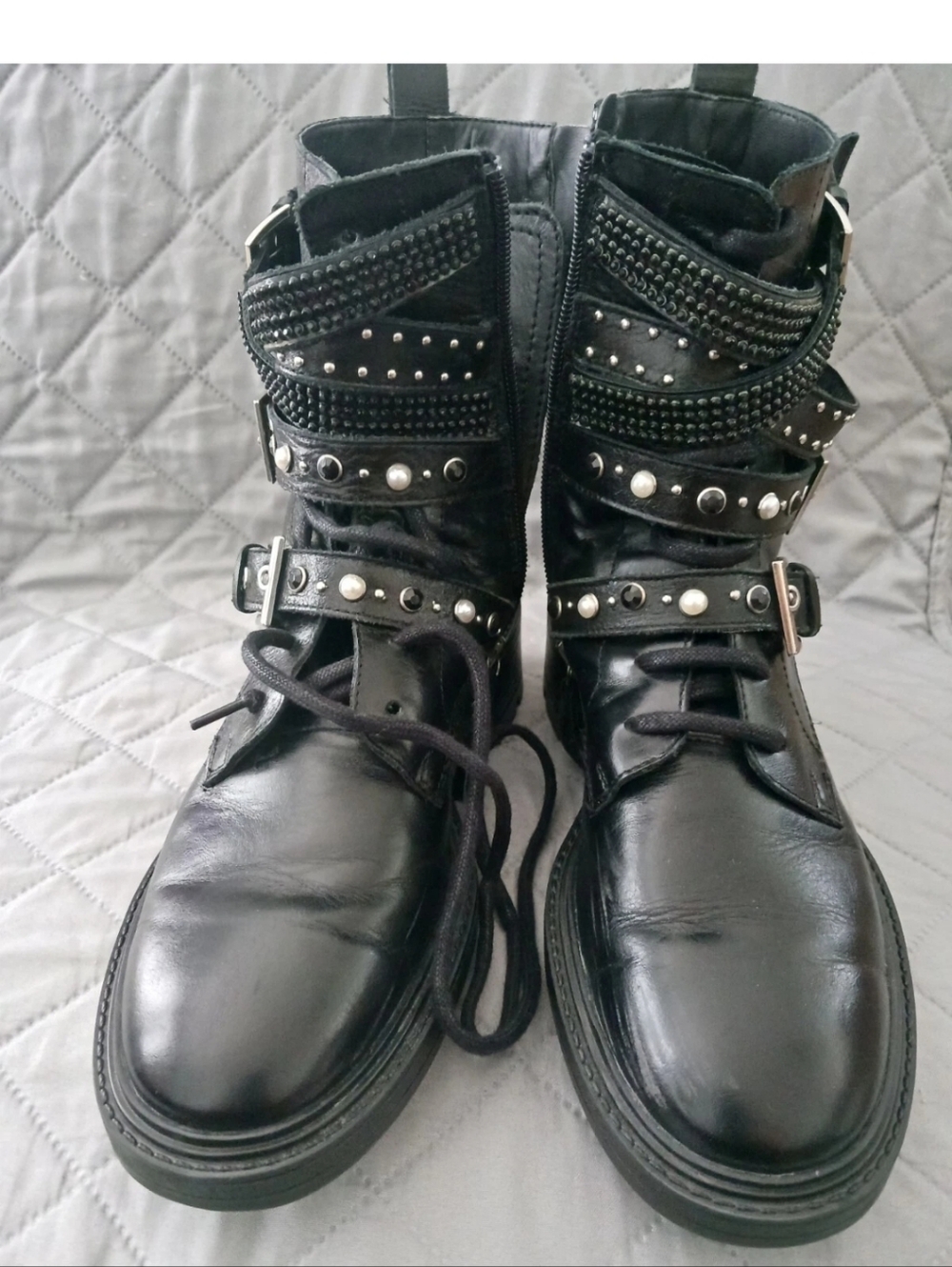 Zara Black Studded Lace-Up Platform Boots